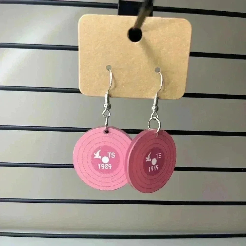 1989 Inspired Pink Record Dangly Earrings NEW
